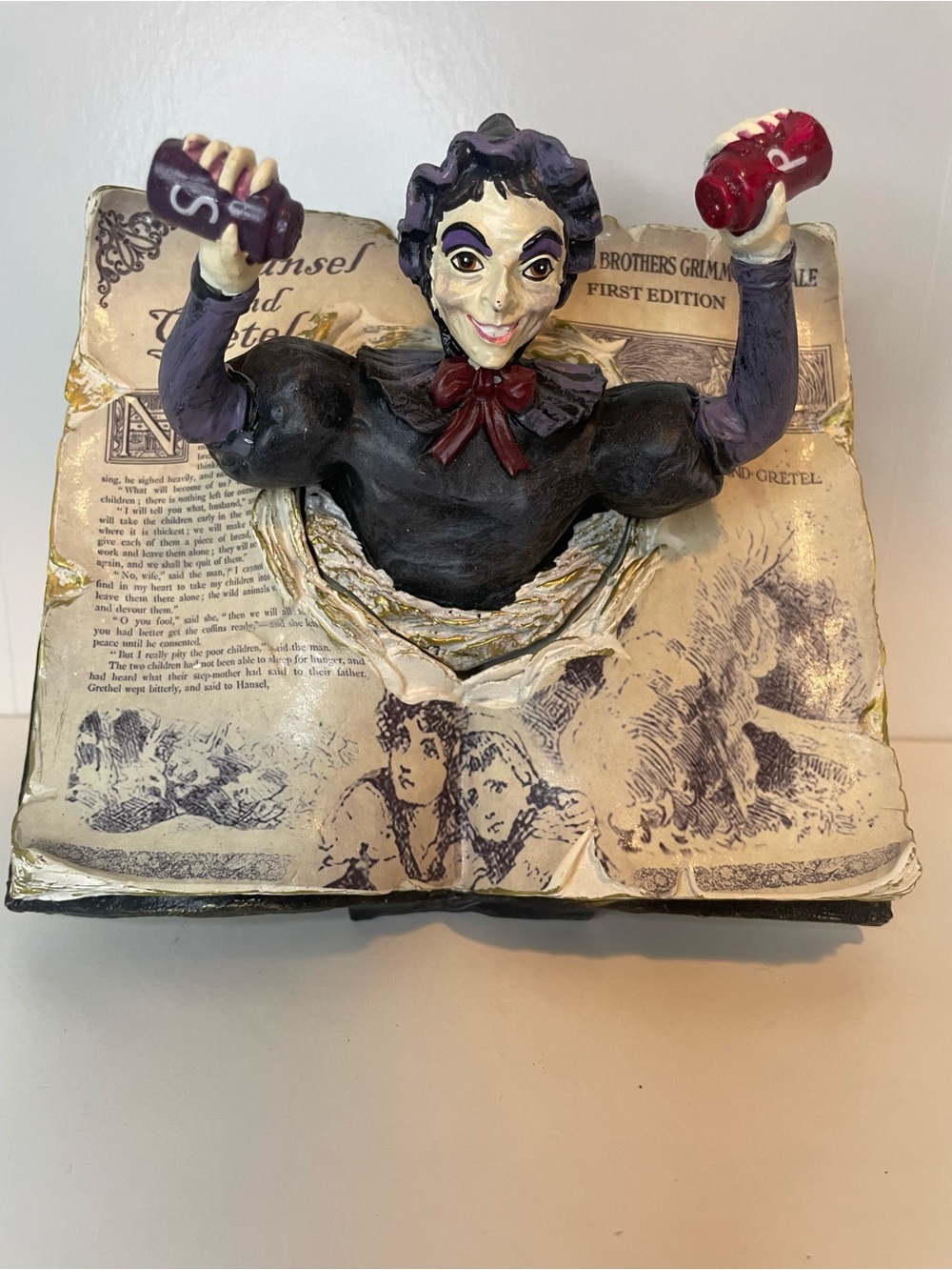 Witch Figurine Popping from Storybook - Halloween Tabletop Decor,Hansel & Gretel
